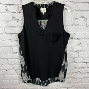 Porridge by Anthropologie Mixed Media Sleeveless Black & White Shell Shirt S